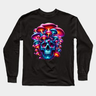 Psychedelic Mushroom Skull Illustration Long Sleeve T-Shirt